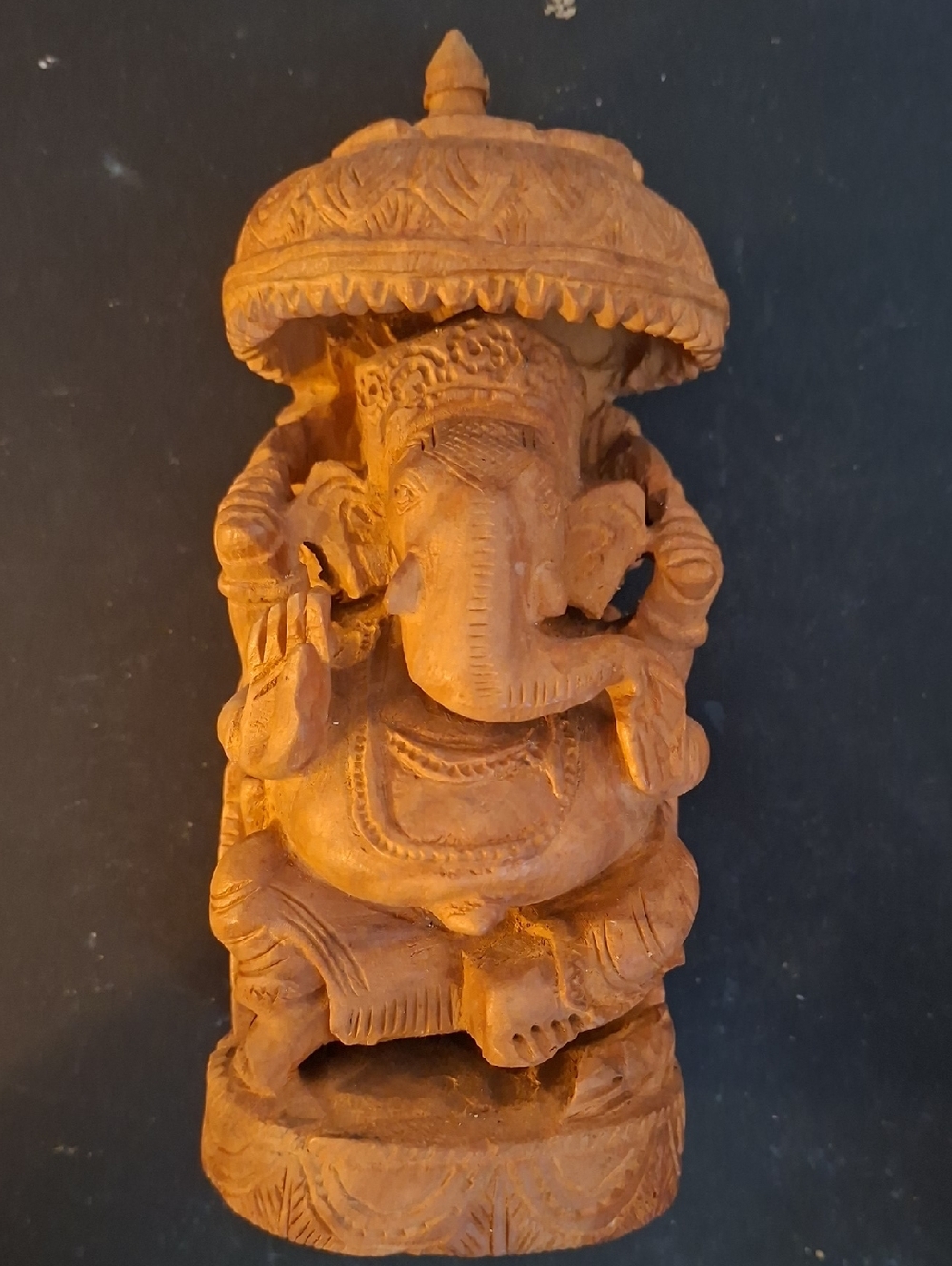 Hand-Carved Wooden Sandlewood Ganesha Statue in Natural Brown